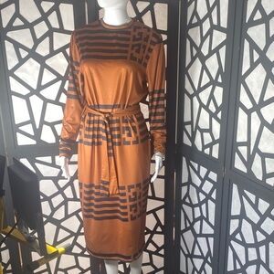 SHEIN Geometric Long Sleeve Dress in Brown and Black